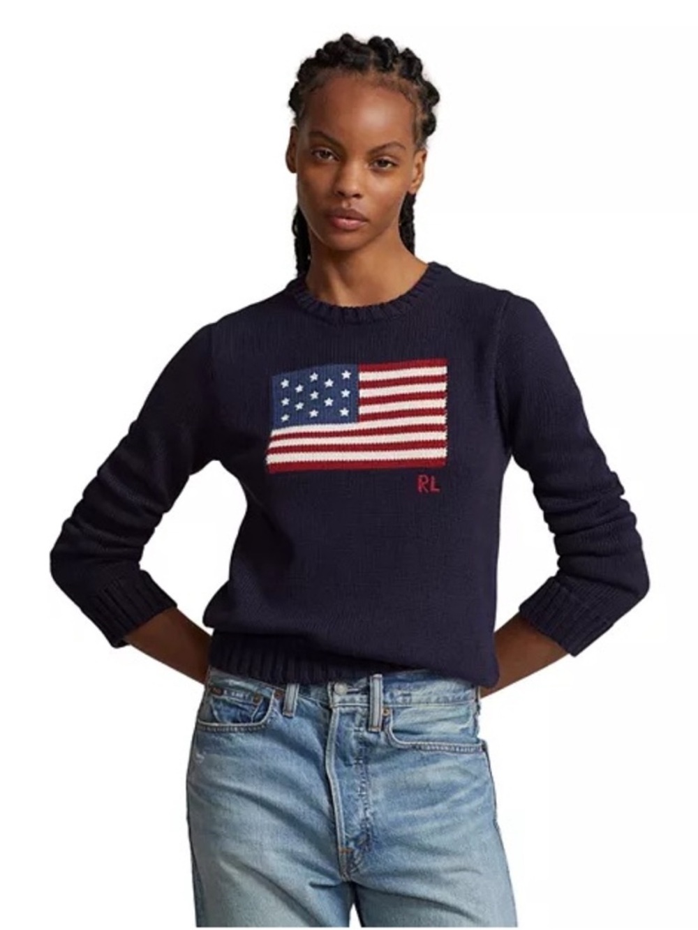 NWT Polo Ralph Lauren American Flag Cotton Crewneck Sweater size Small - Picture 2 of 10